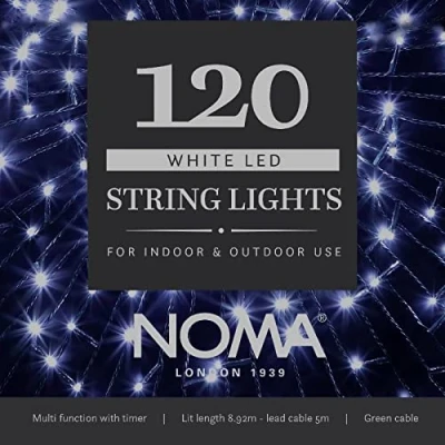 Image of Noma 120 White LED String Lights for Indoor &amp; Outdoor Use