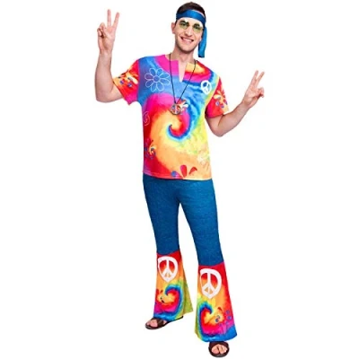 Image of Amscan 9905130 Men&#039;s 1960&#039;s Free Spirit Hippy Man Adults Fancy Dress Costume Size: X Large