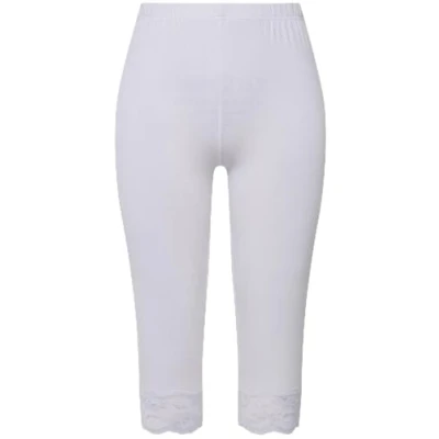 Image of Ulla Popken Women&#039;s Capri, Elastic lace Hem Trousers, Snow White, 36W x 32L