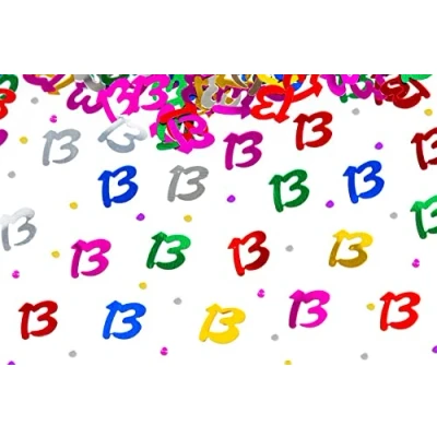 Image of SHATCHI 14g Multicolour 13th Birthday Confetti Foil Metallic Glitz Table Scatter Sprinkles Age Bday Party Decorations, 12mm