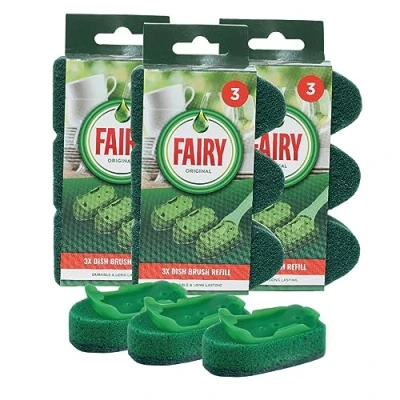 Image of Addis Fairy Soap Dispensing Non Scratch Sponge Scourer Dish Brush Replacement Refill, Durable Long Lasting Bulk Heads, Green, One Size Pack of 9