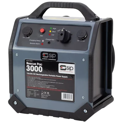 Image of SIP Rescue Pac 3000 Rechargeable AGM Portable 12V / 24V DC Car Emergency Professional Starter Power Pack Battery Jump with Heavy Duty Leads 2 Years Warranty