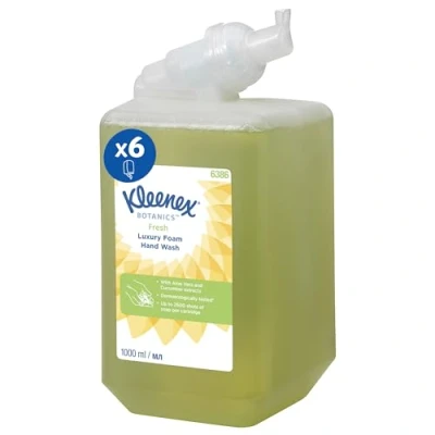 Image of Kleenex Botanics Fresh Luxury Foam Hand Soap 6386 Scented Foaming Wash 6 x 1 Litre Green Liquid Refills (6 total)