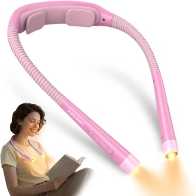 Image of Glocusent Ergonomic Book Light Neck Light, Reading with 3 Colors &amp; 5 Stepless Brightness, at Night Timer Sleep Aid, Perfect Lights for Books in Bed (Rose)