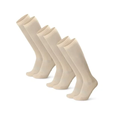 Image of DANISH ENDURANCE Compression Socks, Organic Cotton Flight 14 18 mmHg, Support Socks for Nurses, Swollen Feet, Pregnancy, Graduated Compression, Men &amp; Women, Unisex, 3 Pack, Beige, 9 12