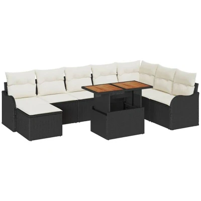 Image of vidaXL 9 Piece Garden Sofa Set with Cushions Black Poly Rattan