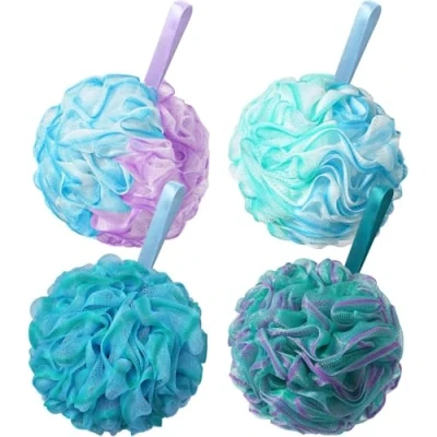 Image of XIANZANDER 4 PCS Shower Puff Loofahs,Loofah Sponge 75g Extra Large,Scrunchie Mesh Pouf Bathroom Skin Exfoliating,Soft Body Scrubber Bath for Women and Men