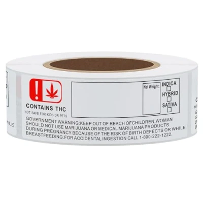 Image of Hylabelest Contains THC Warning Labels with ! 1x3 Inch Stickers for and Indication