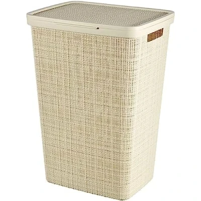 Image of CURVER Jute Laundry Box 58L Dirty Bin with Lid Good Ventilation Ergonomic Handles For Bathroom or Room 70% Recycled 43 x 34 58 cm Beige
