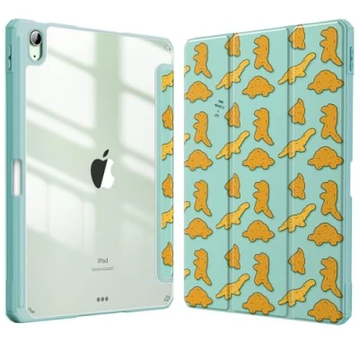 Image of FINTIE Hybrid Case for iPad Air 11 inch (2024) M2, 6th / 5th 4th Generation (2024/2022/2020), Shockproof Slim Clear Back Cover with Pencil Holder, Auto Wake/Sleep, Dino Nuggets