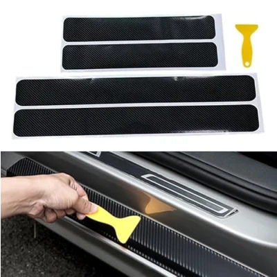 Image of tianshao 4PCS Car Door Sill Protector for VW T5 T6 T6.1 Multivan Transporter Caravelle, 4D Carbon Fiber Threshold Scuff Plate Cover Sticker Kick Plates Accessories