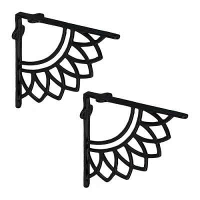 Image of Shelf Brackets, Set of 2, Cast Iron, Boho Mandala Design, Angle Supports for Wall Mounted Shelves, Black Relaxdays