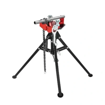 Image of Steel Tripod Pipe Chain Vise 1/8 5in Capacity Foldable Legs Tri Stand Bench Vice for Fixing Supporting Bending Metal Pipes