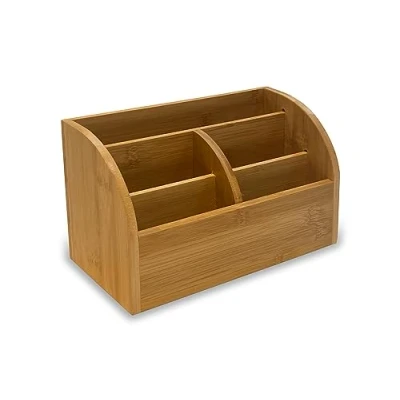 Image of OSCO Bamboo Organiser 6 Compartments Office Tidy Stationery Storage Pen Holder Makeup sorter Cosmetics Display H14.3 x W23.3 D10.3 cm