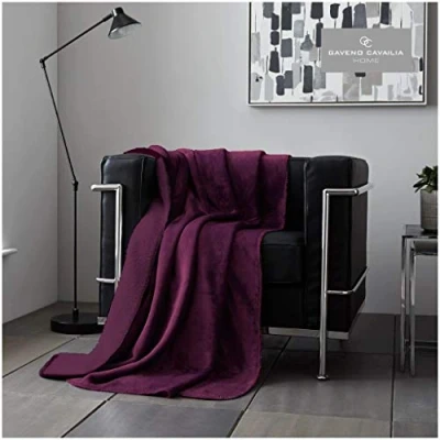 Image of Gaveno Cavailia Comfy Flannel Sherpa Throw, Polyester, Aubergine, Double (150 x 200 cm)