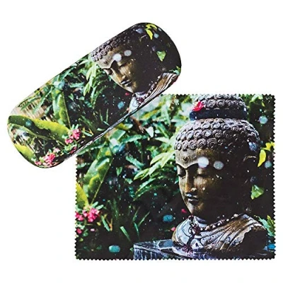 Image of VON LILIENFELD Glasses Case Buddha Wellness Motif Microfibre Cleaning Cloth Set Covered with Fabric