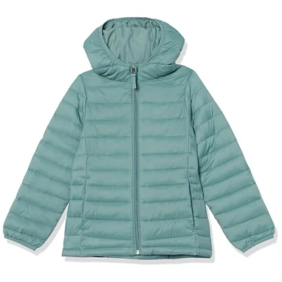 Image of Amazon Essentials Girls&#039; Lightweight Water Resistant Packable Hooded Puffer Jacket, Green, 11 12 Years
