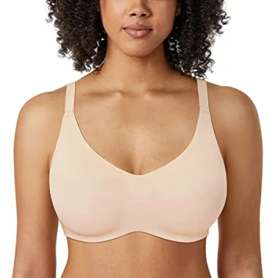 Image of Delimira Women&#039;s Underwire Support Full Coverage Plus Size Unlined Seamless T Shirt Bras Beige 42DD