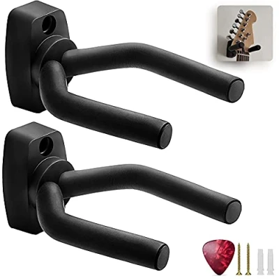 Image of KEPLIN Guitar Wall Hooks Display Mount Hangers for Electric &amp; Acoustic Guitars, Bass Banjo Pack of 2 Brackets with Screws, Pick, Adjustable Soft Padded Sponge Holder Supports