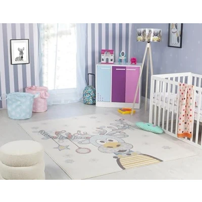 Image of Livabliss Reindeer Kids Rug Childrens Rugs for Bedroom 160x213 cm, Animal Carpet Girls &amp; Boys Bedroom, Playroom and Nursery Rugs, Baby Girl or Boy Room, Ivory Blue