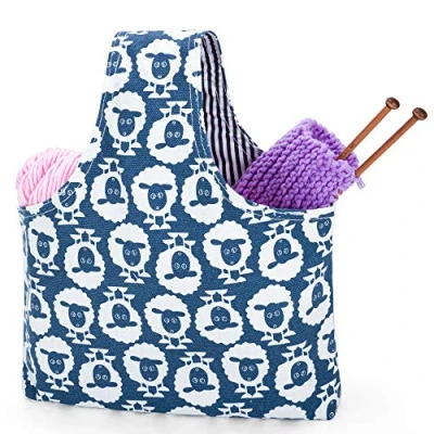 Image of Teamoy Knitting Tote Bag, Travel Project Wrist Bag for Needles(up to 11 Inches), Yarn and Crochet Supplies, Multipurpose, Perfect Size on The Go (Small, Sheep)