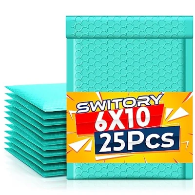 Image of Switory 25Pcs Poly Bubble Mailers A5 Padded Envelopes Bulk Lined Wrap Polymailer Bags for Shipping Packaging Mailing Self Seal Teal 15.2cmx22.9cm
