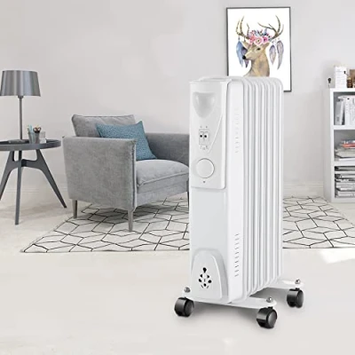 Image of NRG 1.5KW Oil Filled Radiator 7 Fins Portable Electric Heater with 3 Power Settings Adjustable Thermostat White
