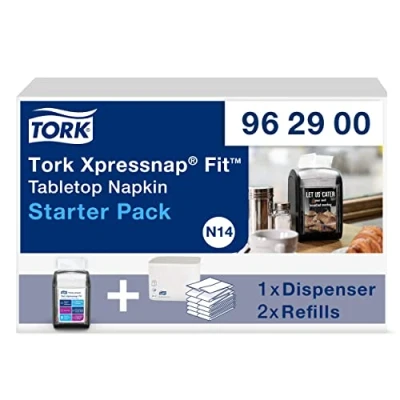 Image of Tork Xpressnap Fit Tabletop Napkin Dispenser Starter Pack 962900 N14 + Refills (2 x 120 sheets)