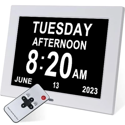 Image of Golony 9&quot; Large Digital Day Dementia clock for Seniors, Medication Reminders Calendar with of the Week, Date Time Elderly Vision Impaired Memory Loss alzheimers White