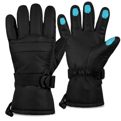 Image of CityComfort Womens Skiing Gloves Fleece Lined Touch Screen with Zip Pocket Waterproof Windproof Snowboarding (Black)