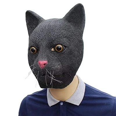 Image of HAORONG Black Cat Latex Full head Mask Cosplay Halloween Costume Animal Party dress up