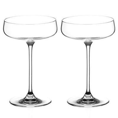 Image of DIAMANTE Champagne Cocktail Saucers Pair ‘Auris’ Collection Undecorated Crystal Set of 2
