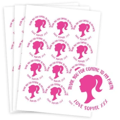 Image of Doll Style Head Design Personalised Round Stickers 60mm Single Sheet 12
