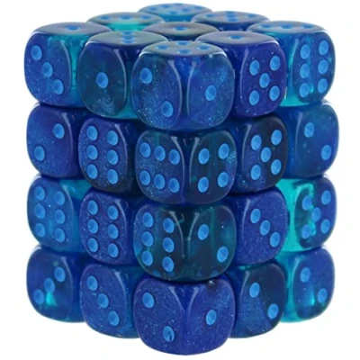 Image of Chessex Luminary Dice Set 36 12mm Blue Blue/Light Blue, (CHX26863)
