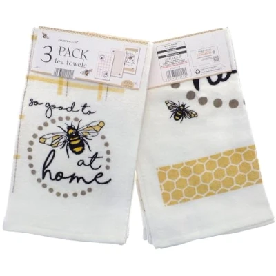 Image of Country Club 100% Cotton Pack of 3 Bee at Home Design Velour Kitchen Tea Towels