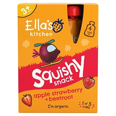 Image of Ella&#039;s Kitchen Squishy Snack Apple Strawberry + Beetroot 3+ Years 4 x 100g