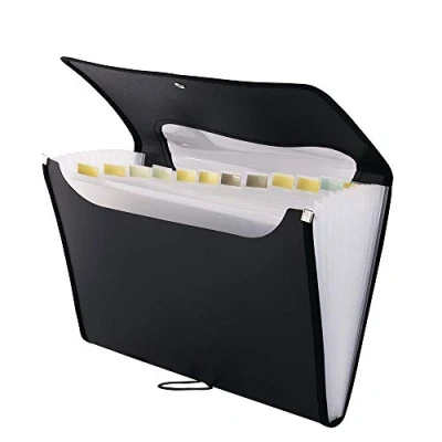 Image of D.RECT 5590 A4 12 Pocket Expandable Folder Binder Documents Accordion Pockets Briefcase Perfect for Office, School and Home Black