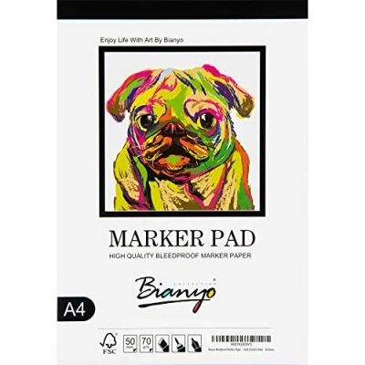 Image of Bianyo A4 Bleedproof Marker Paper Pad 50 Sheets Art Drawing for Markers Pens Pencils, 70 GSM …