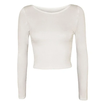 Image of Candid Styles Womens Crop Long Sleeve T Shirt Ladies Short Plain Round Neck Top 8 14, (8 10, Cream)