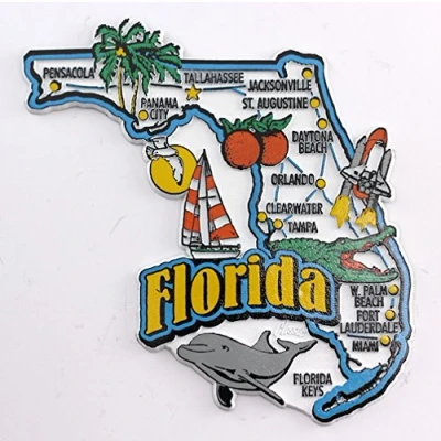 Image of World By Shotglass Florida State Map and Landmarks Collage Fridge Souvenir Collectible Magnet FMC