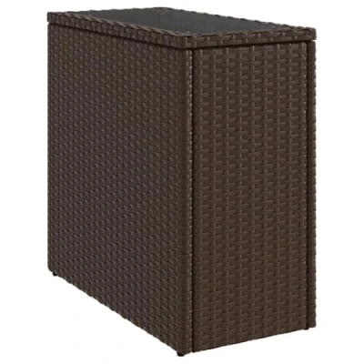 Image of vidaXL garden side table outdoor patio dining brown poly rattan with glass top rectangle coffee chat for backyard deck durable tempered &amp; steel frame 58x27.5x55 cm