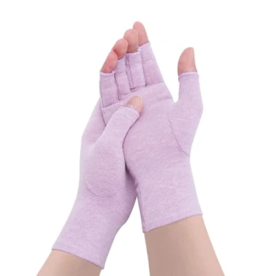 Image of Gebell Rheumatoid Arthritis Gloves Compression Fingerless Joint Pain Relief Hand Mitten Warmth Carpal, M, Purple a