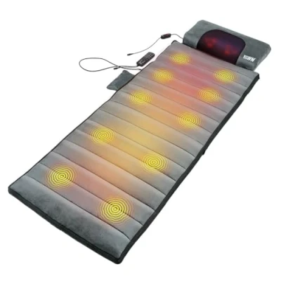 Image of eZwell Electric Massage Remedy Mattress by YAWN AIR Medium 3 in 1 Heat Pad, Shiatsu &amp; Vibration Therapy Detachable Ergonomic Pillow 10 Vibrating Motors 6 Nodes for Muscle Relief Grey
