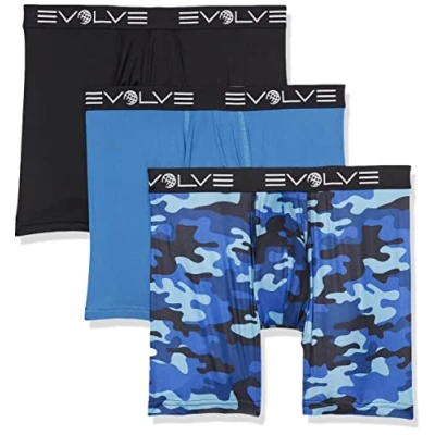 Image of Evolve Men&#039;s Sport Mesh 3 Pack 6&#039;&#039; Boxer Brief, Black/Dark Denim/Traditional Camo Denim, M