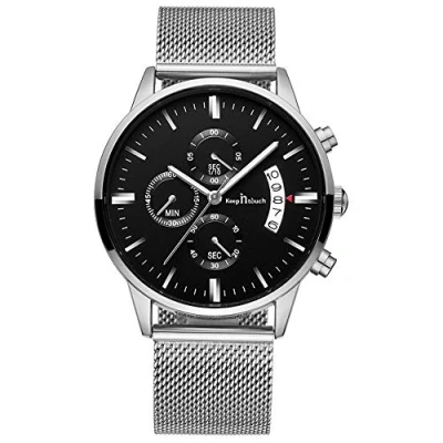Image of MICGIGI Mens Quartz Waterproof Stylish Watch Calendar Display with Stainless Steel Mesh Band