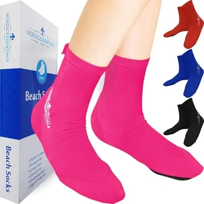 Image of Nordic Essentials Beach Socks (1 Pair) Wear in Sand, Playing Volleyball &amp; Soccer Kids, Women Men 1 Year Warranty (Pink, small)