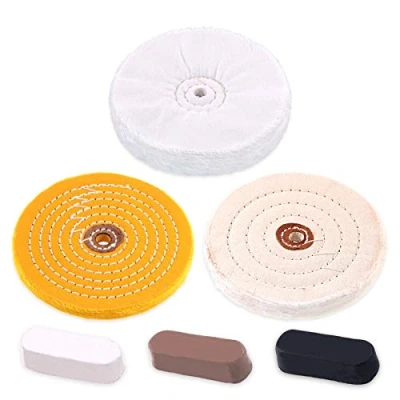 Image of Rustark 6 Inch Buffer and Polishing Pack Kit 3 Assorted with 1/2&quot; Arbor Hole Wheels Buffing Compound for Polishing, Waxing, Cutting, Glossing