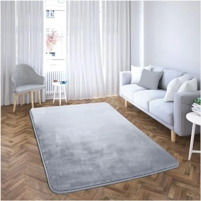 Image of GC GAVENO CAVAILIA Velvet Rugs Living Room, Soft &amp; Fluffy Carpet Mat, Washable Rug For Bedroom, Silver