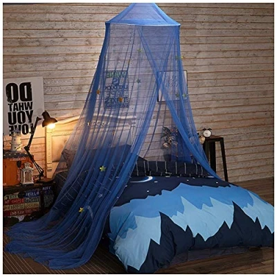 Image of YOUCAI Children Bed Canopy Round Dome, Mosquito Net Nursery Room Decorations Yarn Mesh Hanging Curtain Blue(Height:2.5M)