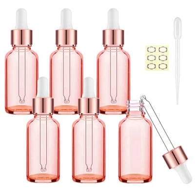 Image of Alledomain 6Pcs, 20Ml Rose Gold Glass Bottles with Dropper Pipettes, Empty Metal Cap Refillable Sample Travel Container for Essential Oil/Aromatherapy Blends/Chemical Liquid